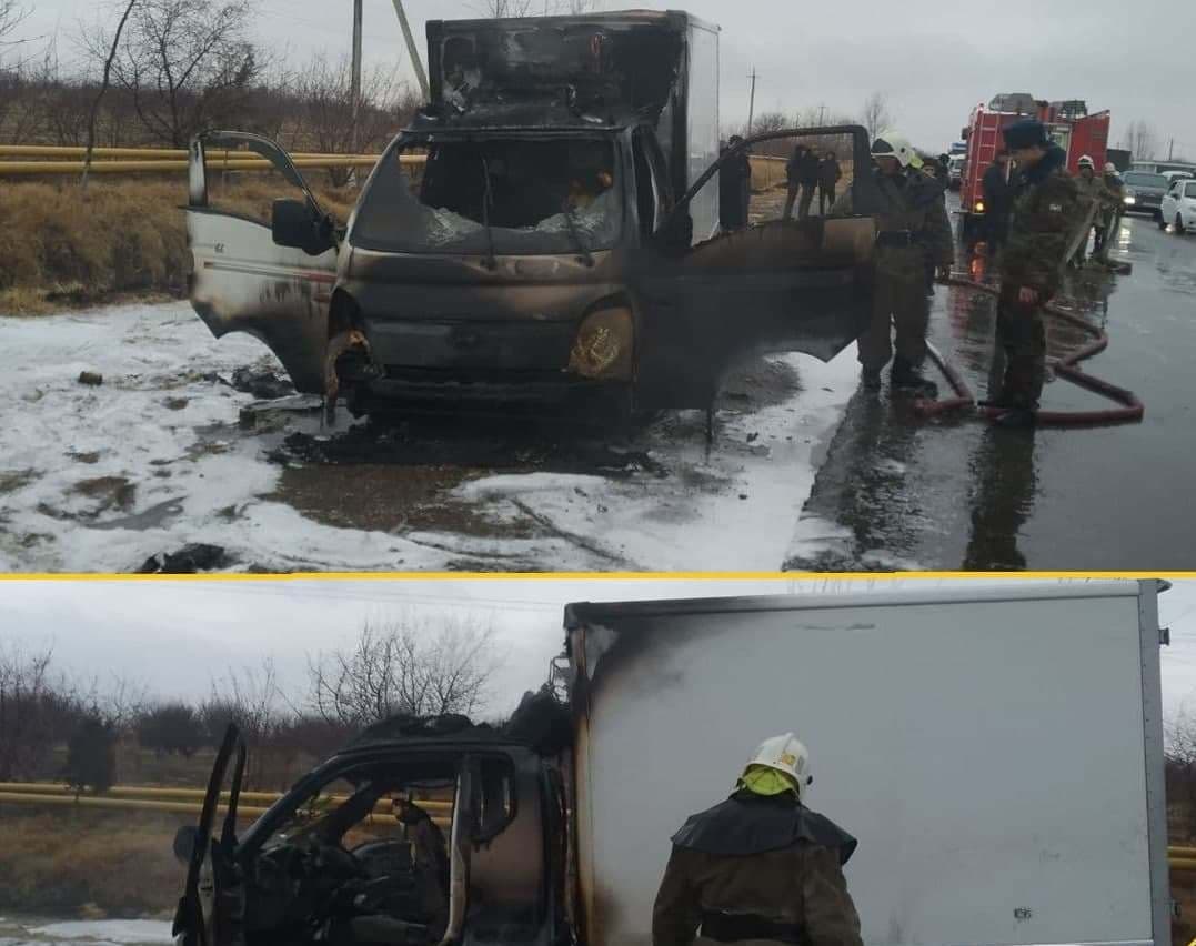 Вобкент туманида юк автомобили ёниб кетди